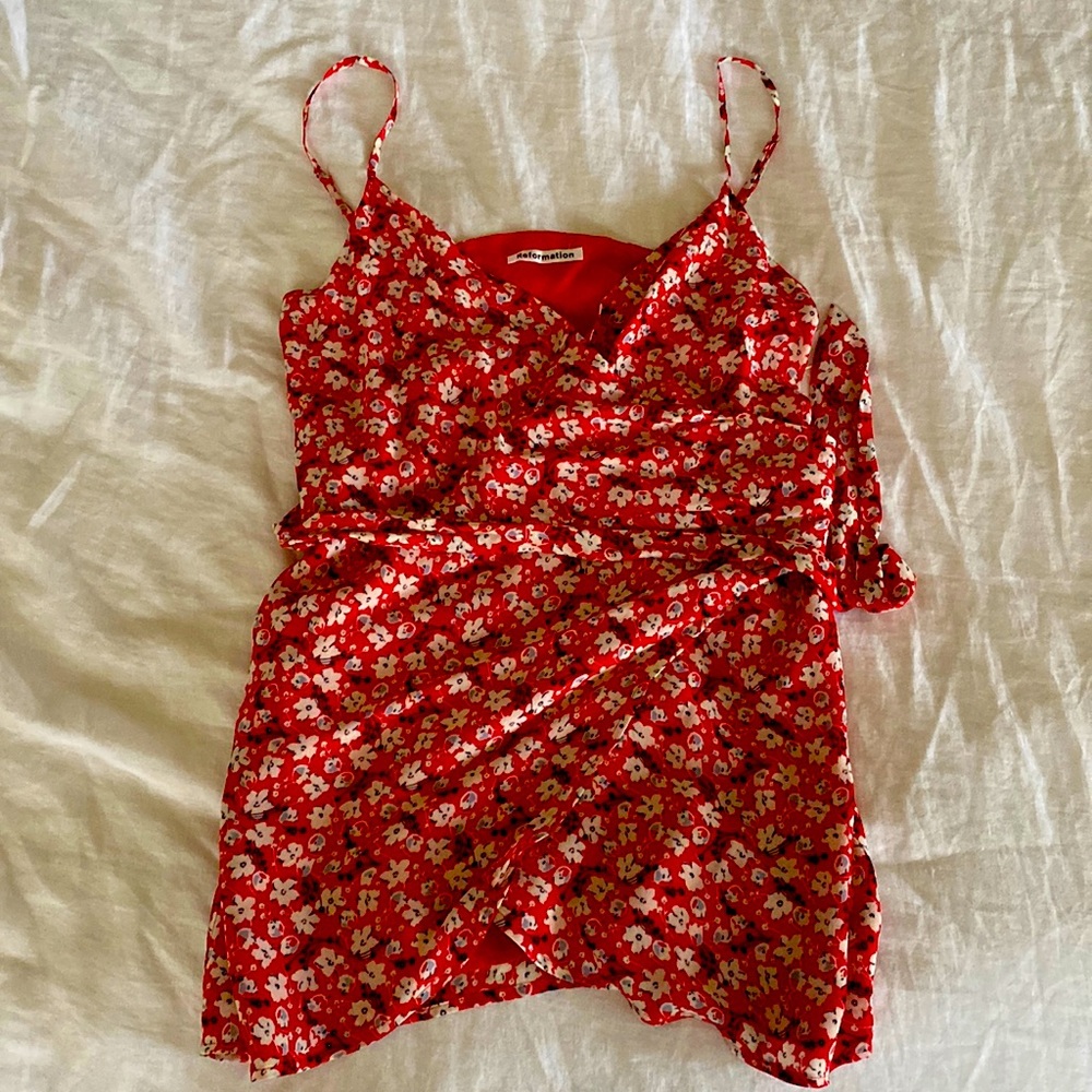 Reformation mini flower wrapped dress S